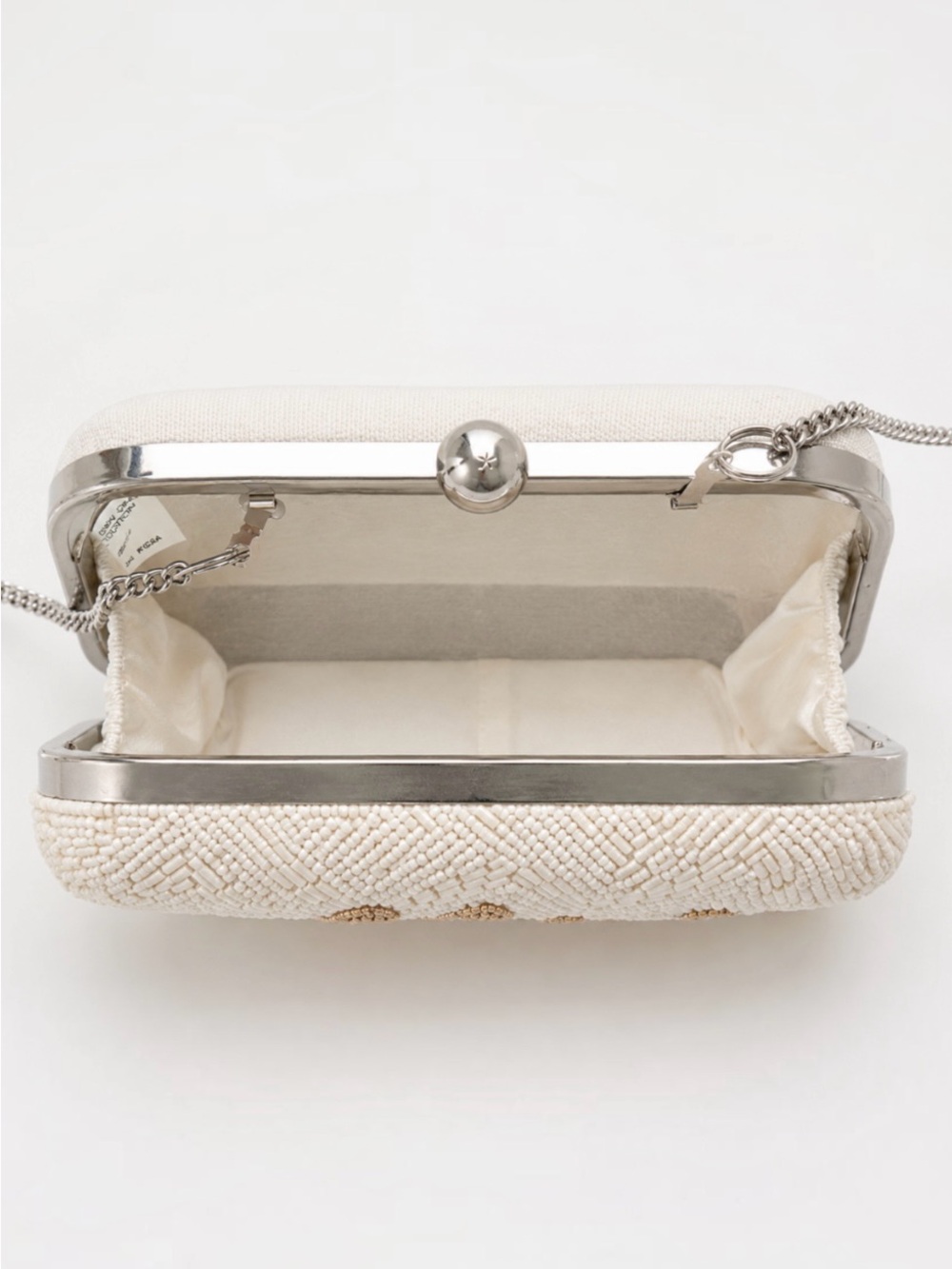 Mrs Beaded Bridal Clutch Bag Kiss Lock Chain Strap Ivory Champagne Gold - Picture 5 of 10
